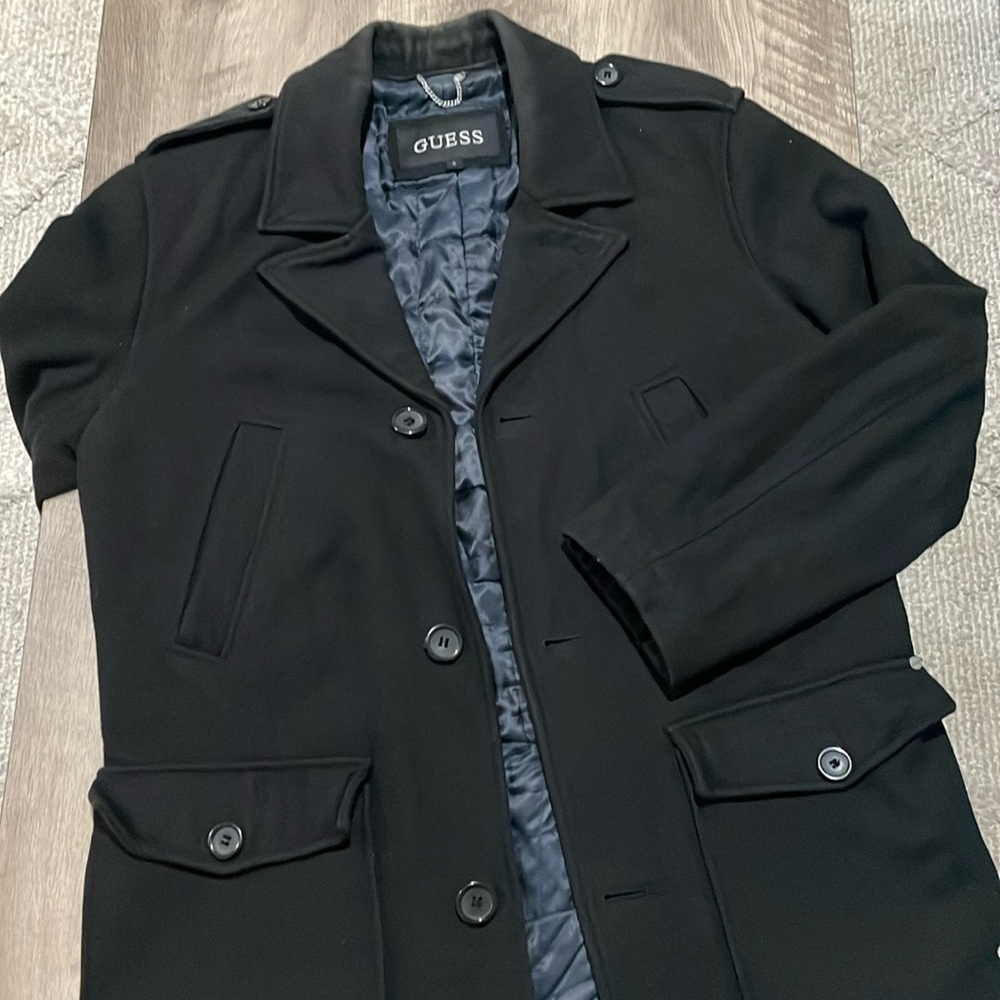 Guess Men Dress Jacket Black Wool Small Button Up Winter Coat